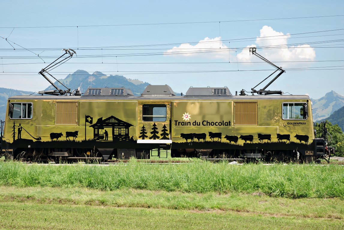 View from the Chocolate Train of Lake Geneva and Alps